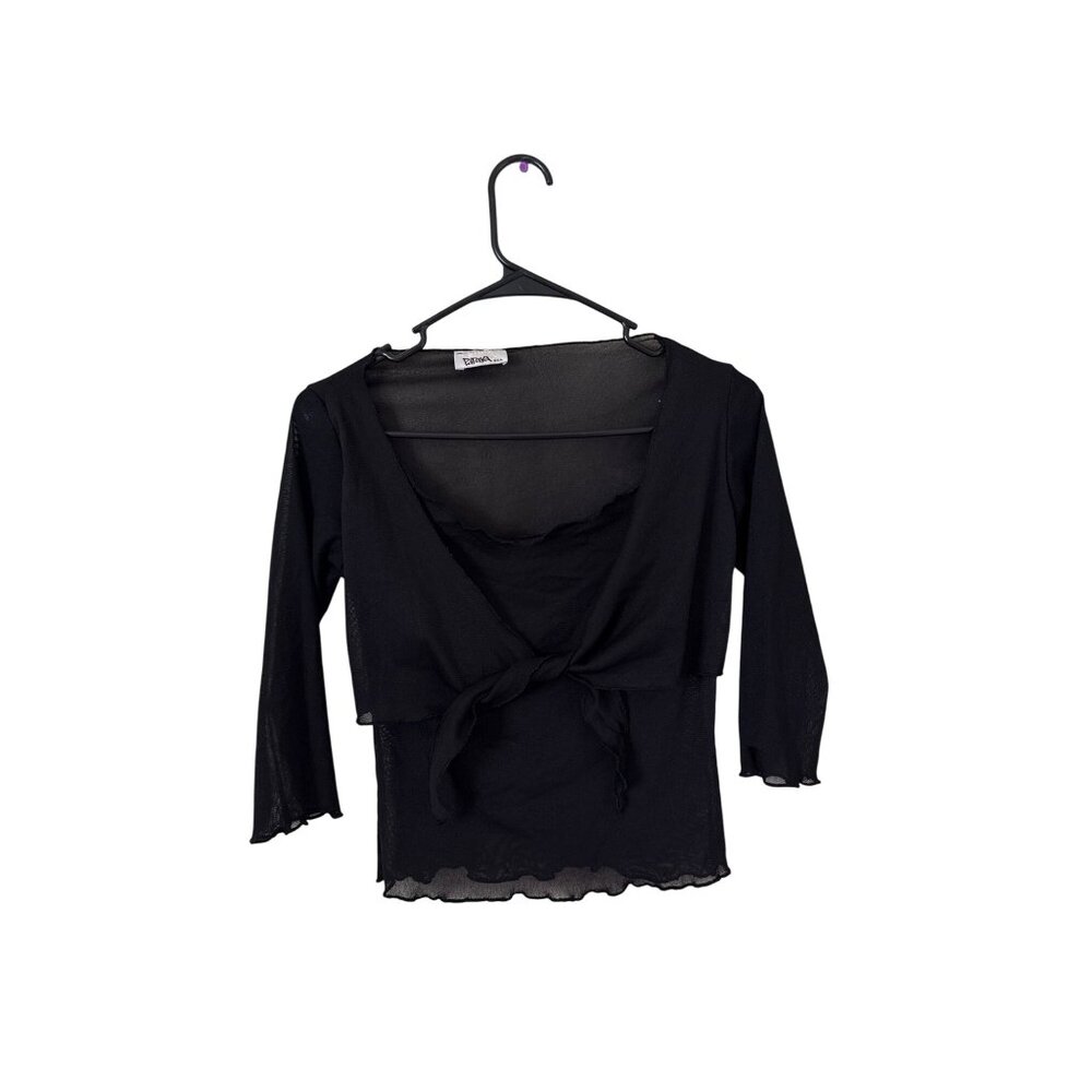 VTG Papaya Women's Black Size S Tie Fairy Grunge‎ Top Juniors Witchy 3/4 Sleeve